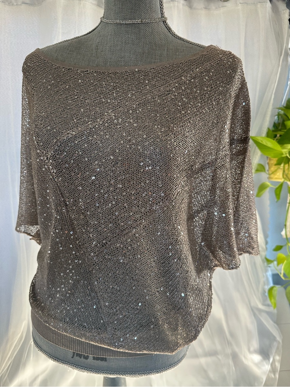 Y2K Matty M Metallic Taupe Sequin Knit Top